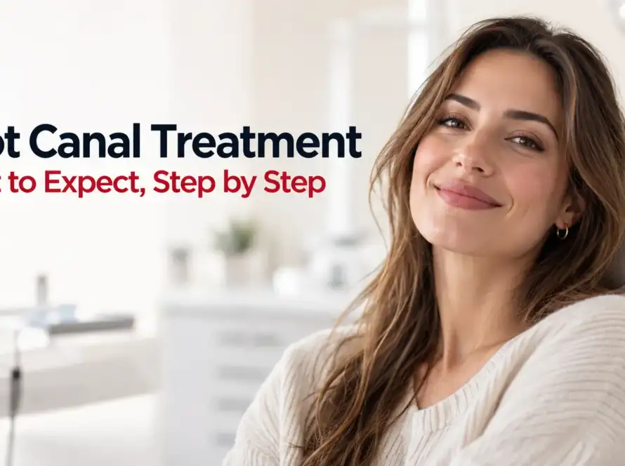 Calm, reassuring patient representing what to expect during root canal treatment, step by step